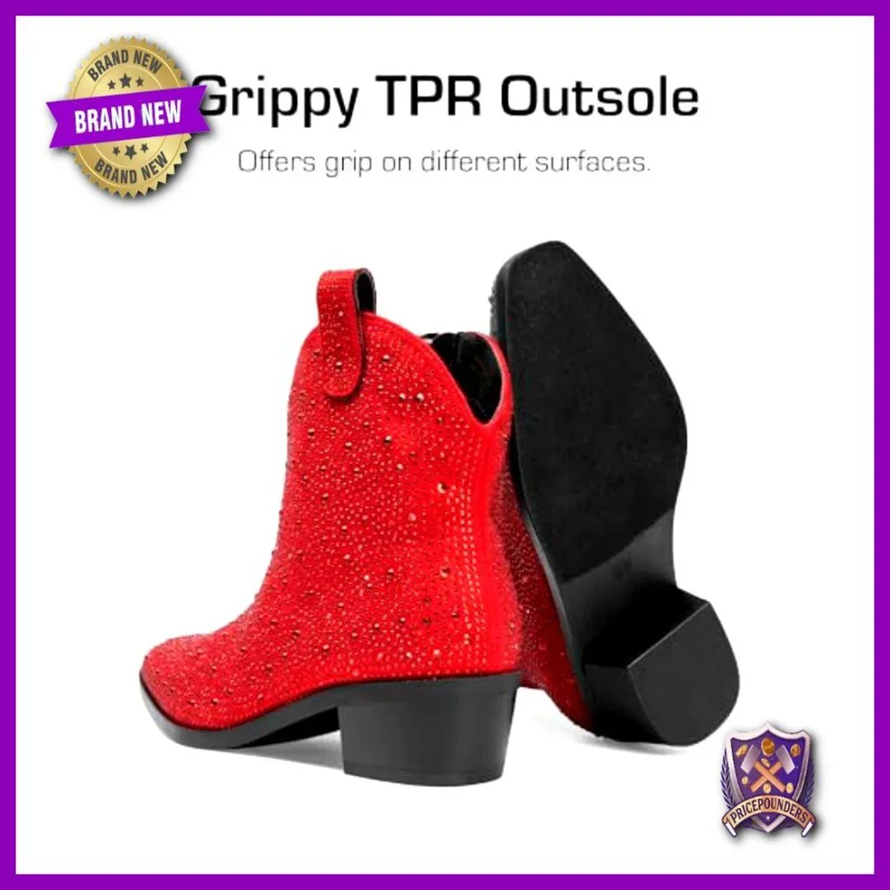 Girls Cowgirl Boots Rhinestone Ankle Low Heel Dress Booties Western Style